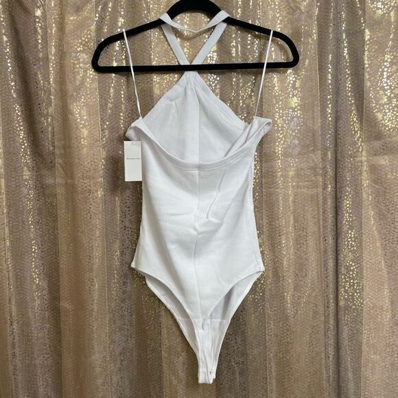 Abercrombie & Fitch white ribbed soft cutout halter neck bodysuit, XL NWT - Picture 2 of 5